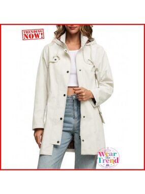 Waterproof Hooded Long Rain Jacket Windbreaker Anorak